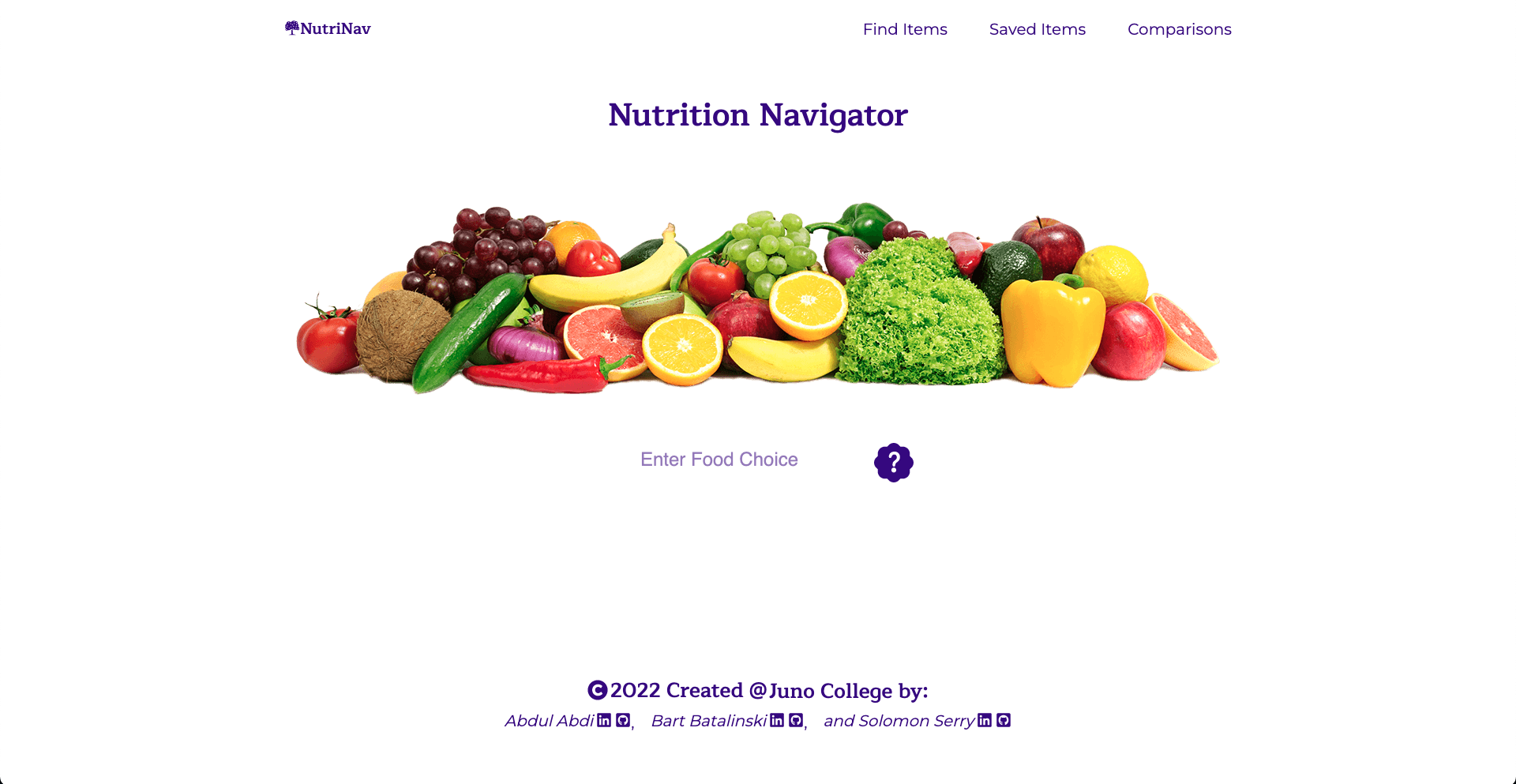 Snapshot of landing page with several fruits main page